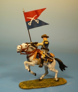 7US Kavallerist  zu Pferd mit Custer Fahne