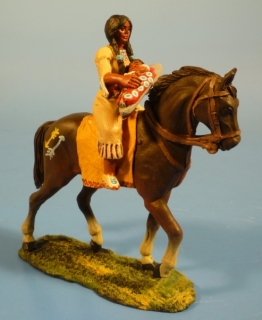Squaw mit Babytrage zu Pferd