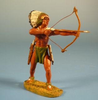 Indianer mit Pfeil und Bogen nach links schieend