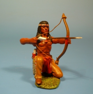 Indianer kniend mit Pfeil und Bogen nach vorne schieend