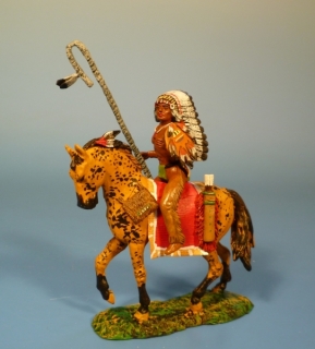 Indianer zu Pferd mit Skalpstange und Schild