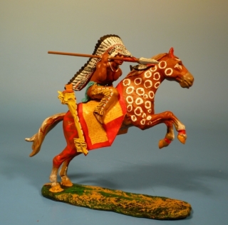 Indianer zu Pferd Speer werfend