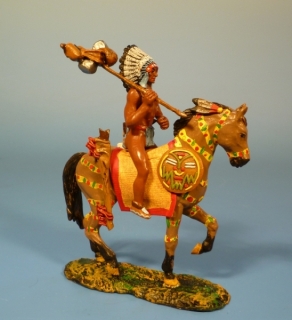 Indianer zu Pferd rechts Gepckstange haltend