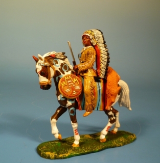 Indianer zu Pferd rechts Gewehr haltend