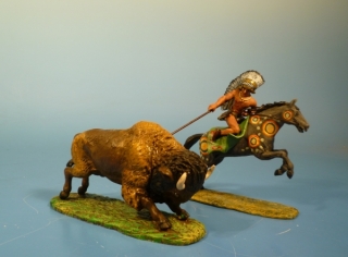 Indianer zu Pferd mit Spper und B�ffel