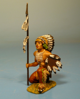 Indianer kniend mit Schild und Speer